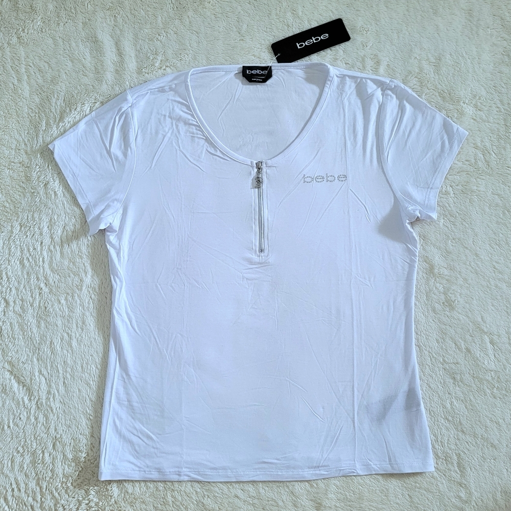 bebe White Top with Zipper Detail - NWT